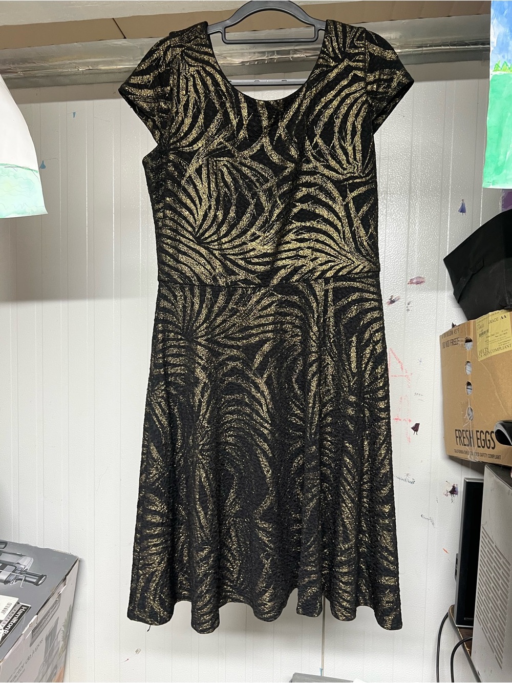 Ronni Nicole Black and Gold Metallic Fit & Flare Dress